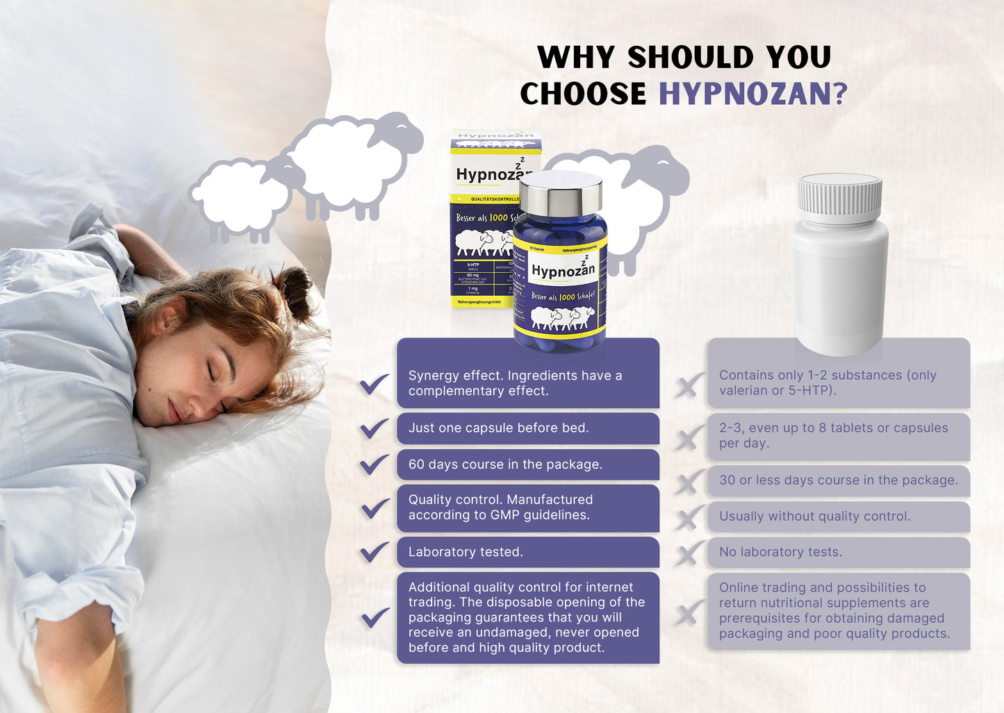 Hypnozan Capsules. Plant extracts for calm and quality sleep and good function of the nervous system. 60 capsules, 2 months.