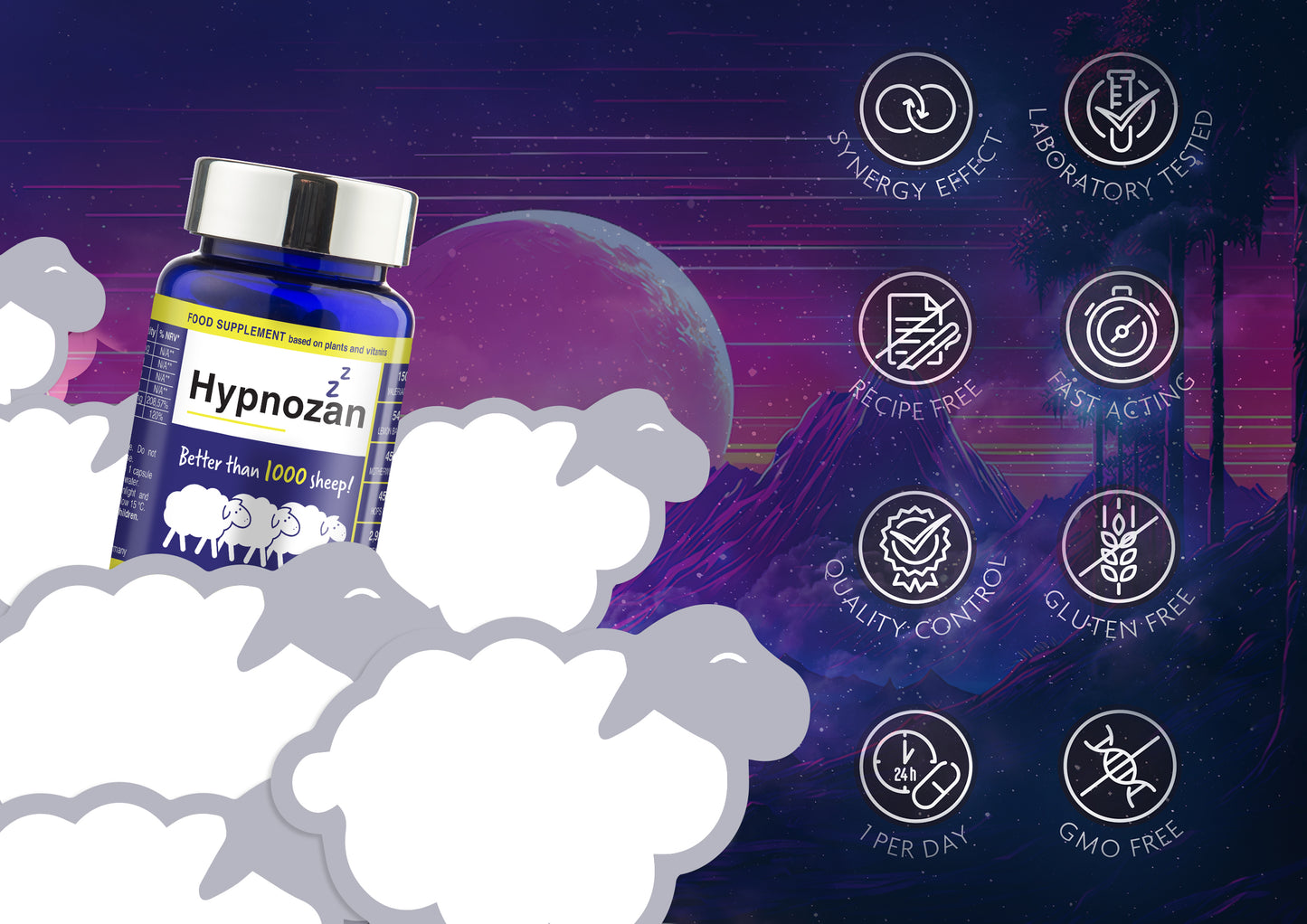 Hypnozan Capsules. Plant extracts for calm and quality sleep and good function of the nervous system. 60 capsules, 2 months.